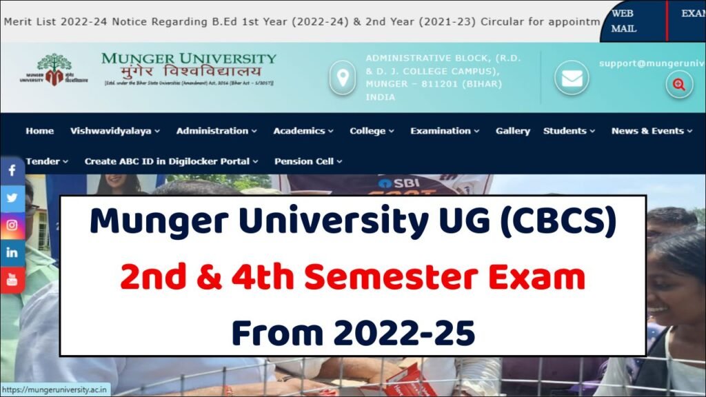 Munger University UG (CBCS) 2nd & 4th Semester Exam From 2022-25