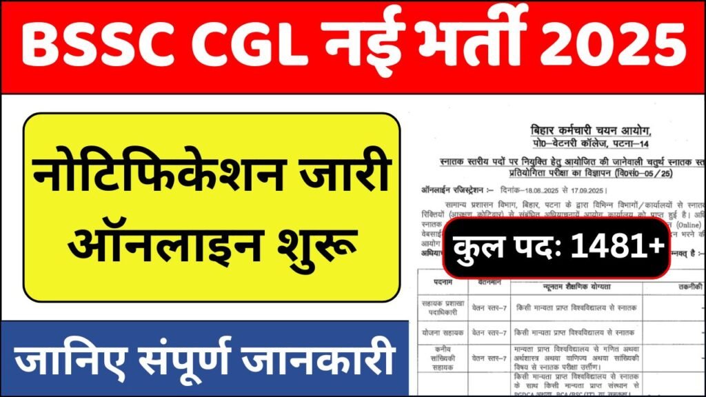 Bihar BSSC CGL 4 Vacancy 2025: बिहार में ग्रेजुएट्स के लिए सरकारी नौकरी आवेदन, योग्यता और चयन प्रक्रिया जानें
